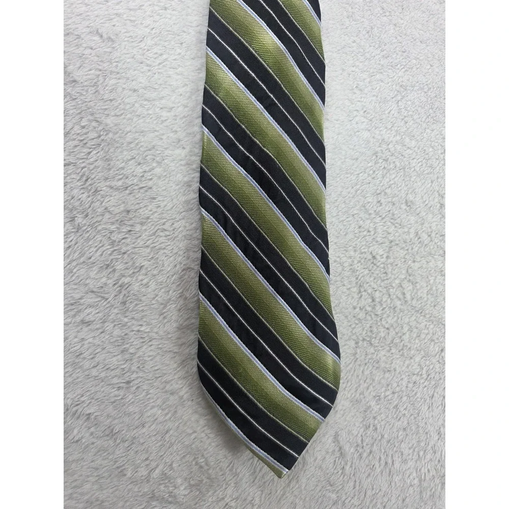 Saddlebred XL Long Silk Tie Green Black Stripe Extra Long 100% Silk Classic - Picture 2 of 10